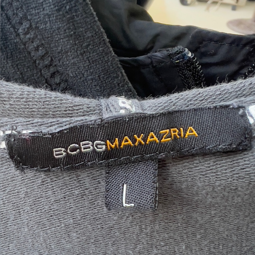 BCBG Max Azaria Hooded Jacket Large LG L Grey White and Pink Stripes - Picture 8 of 11
